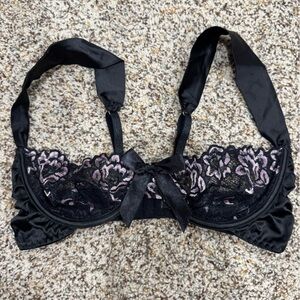 Oh La La Cheri Black and Pink Floral Lace Balconette Bra